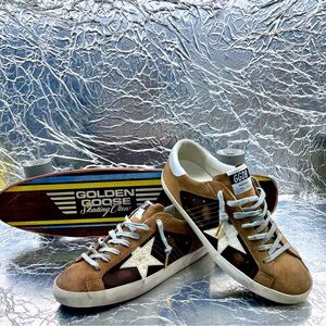 Golden Goose Brown and White Star Sneakers